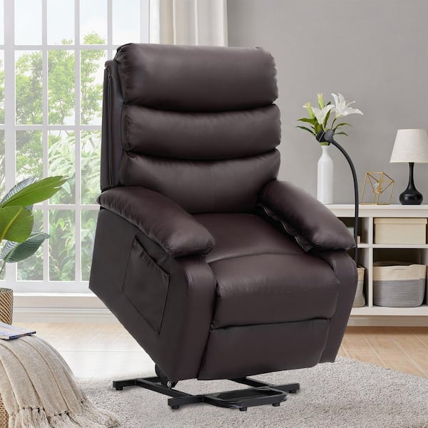 Chizzyseat Everglade 28.7 in. W Faux Leather Power Lift Recliner in Brown, for Elderly Assistance