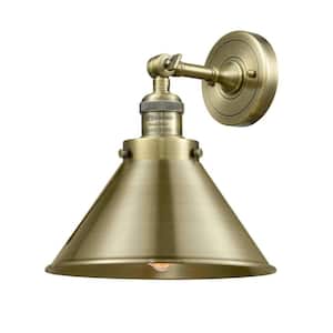 Briarcliff 10 in. 1-Light Antique Brass Wall Sconce with Antique Brass Metal Shade