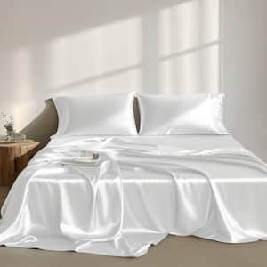 Satin 6-Piece White Solid Polyester California King Luxury Sheet Set
