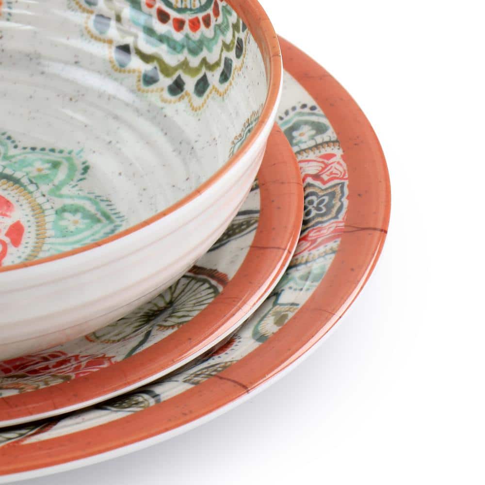 Floral Mandala Melamine Outdoor Dinnerware Set, Service for 4