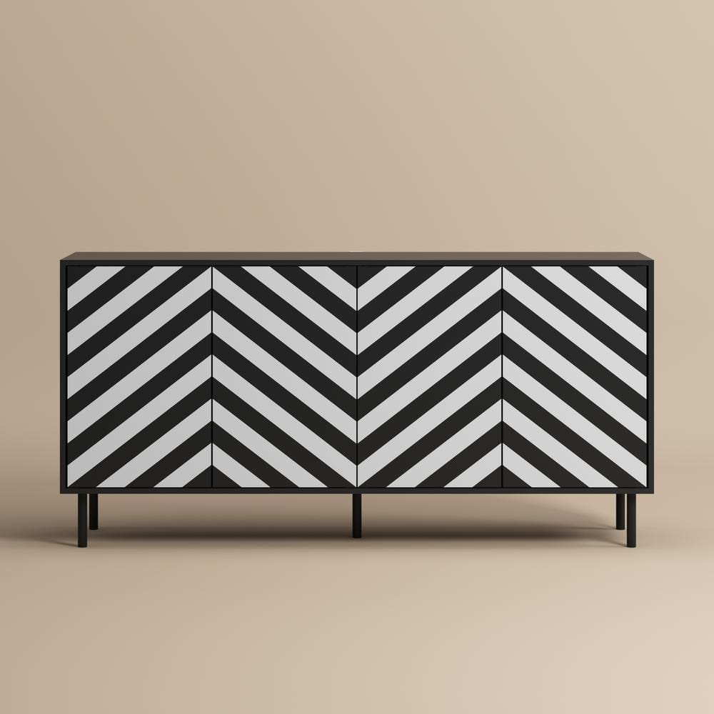 FUFU&GAGA Black and White ZebraStripe Wooden 63 in. Width Sideboard