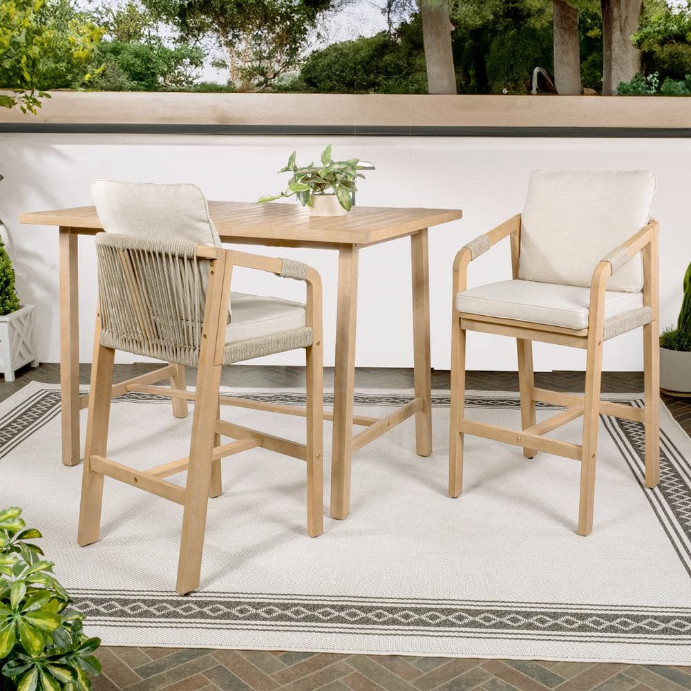Porto 2-Person Beige and Light Teak Acacia Wood Bar Set