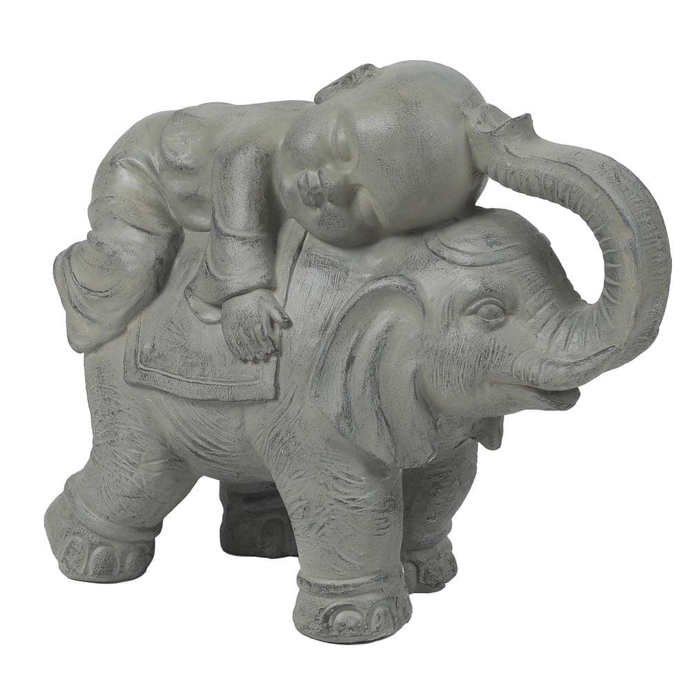 LuxenHome Gray MgO Buddha Monk and Elephant Garden Statue WHST1217 - The  Home Depot