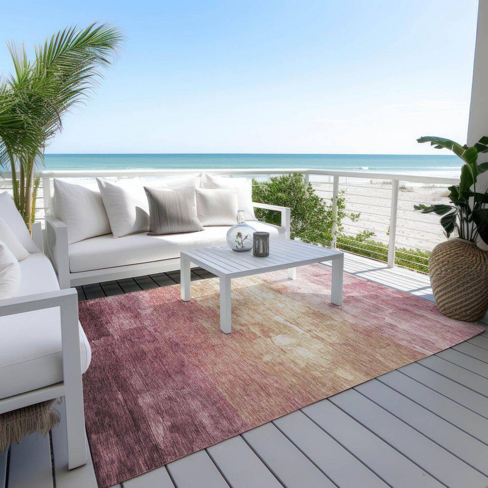 Addison Red and Beige Stripe Synthetic Washable Rug, 3' x 5'