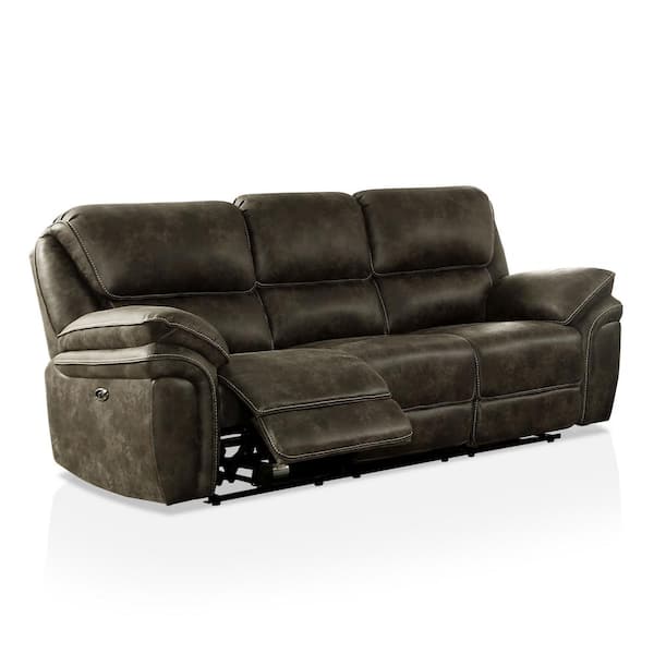 Furniture of America Bevenly 90.5 in. Round Arm Faux Leather Straight Power Reclining Sofa in Brown
