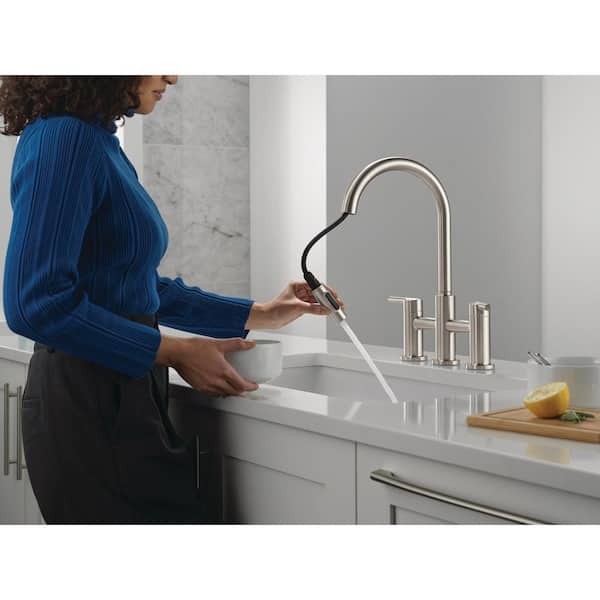 Nicoli Double Handle Bridge Kitchen Faucet in Stainless