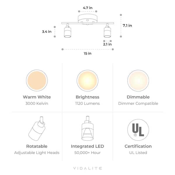 Vidalite Shura 2-Light Black Integrated LED Track Light with