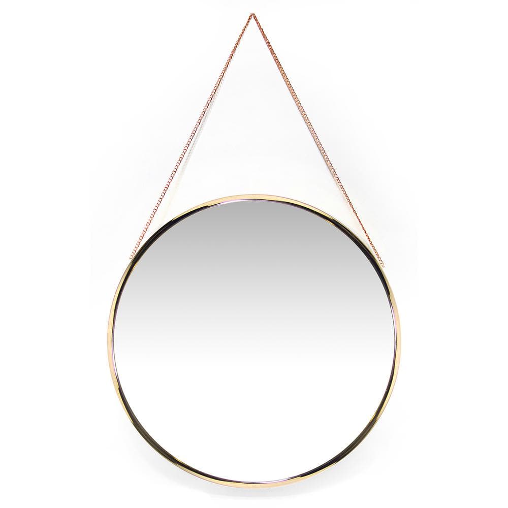 17.5" Round Gold Framed Wall Mirror with Metal Chain