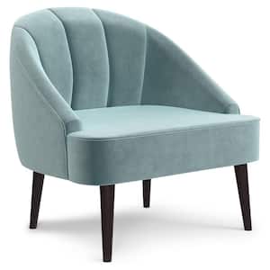 Harrah 33 in. Wide Contemporary Accent Chair in Seafoam Blue Velvet fabric