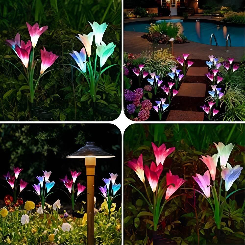 Multicolor Solar Lily Flower Garden Lights, 4-Pack