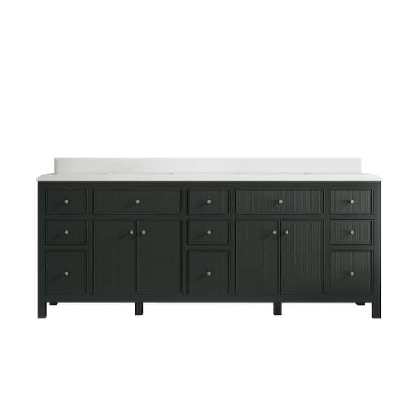 Willow Collections Sonoma 84 in. W x 22 in. D x 36 in. H Double Sink Bath Vanity in Dark Green with Cove Edge White Quartz Top