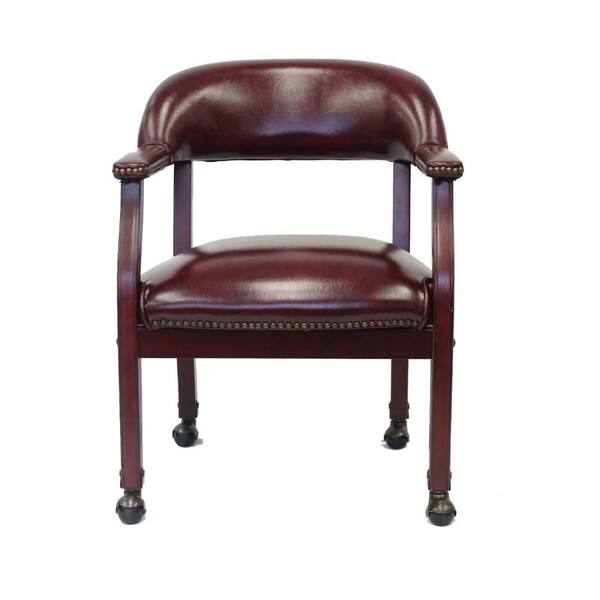 Benjara Anna Vinyl Upholstered Ergonomic Guest Chair in Burgundy