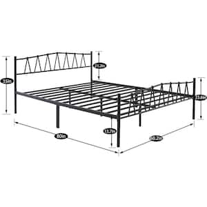 Bed Frame With Storage, Black Metal Frame, 60.2 in. W, Queen Size Platform Bed with Decorative Headboard & Footboard