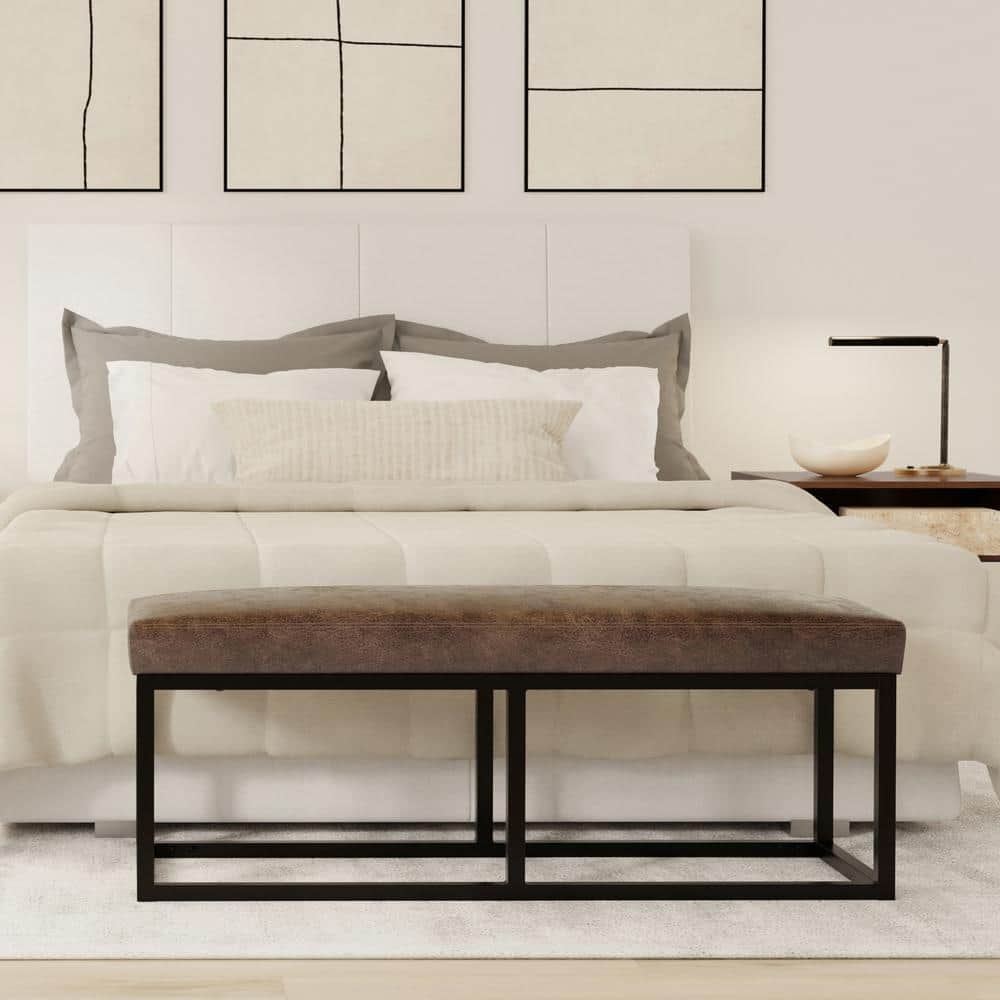 Reynolds 44" Distressed Chestnut Brown Faux Leather Bench