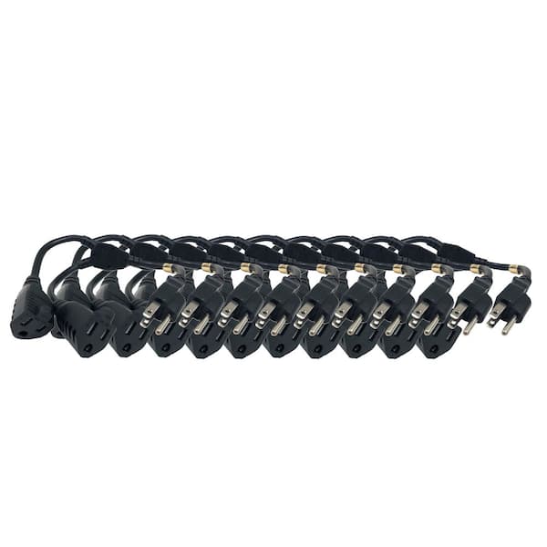 14 in. (1.16 ft.) 1 to 2 Heavy-Duty 16 / AWG 3-Conductors Indoor Power Splitter NEMA 5-15P to 5-15R x 2 /Black (10-Pack)