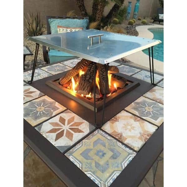 Stainless Steel Gas Fire Pit Heat Deflector with Foldable Legs