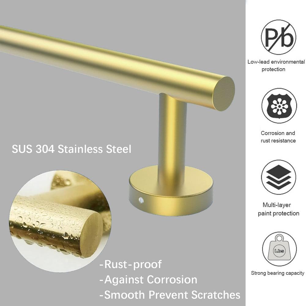 24'' Brushed Gold Stainless Steel Wall Mounted Towel Bar