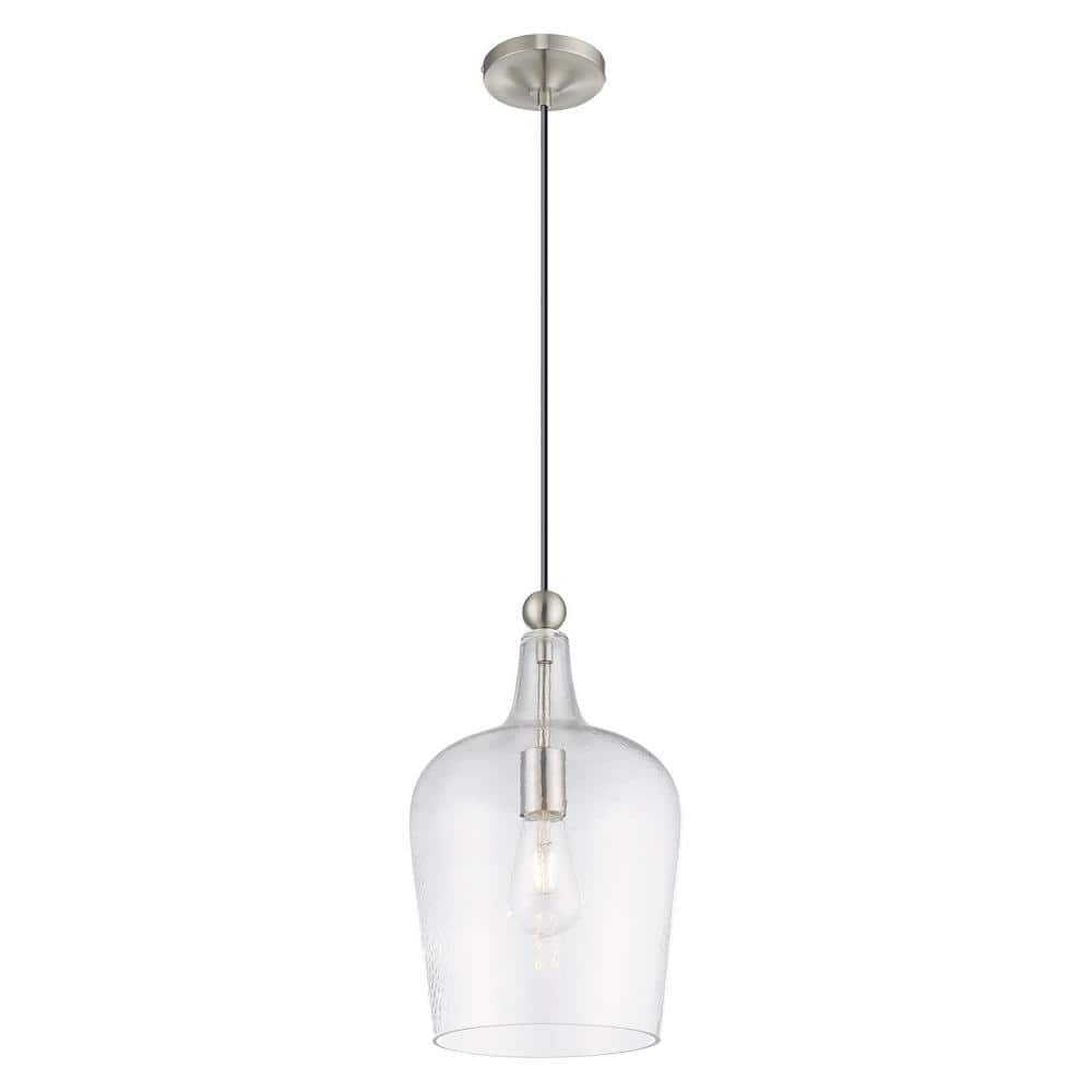 Elegant Carafe-Shaped Clear Glass Mini Pendant with Brushed Nickel Finish