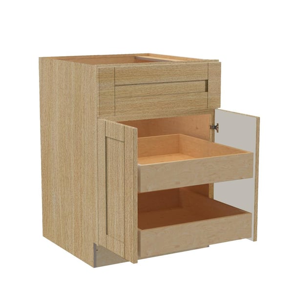 Home Decorators Collection Washington 27 in. W x 24 in. D x 34.5 in. H Assembled Plywood Base Kitchen Cabinet in Oak with Soft Close Doors