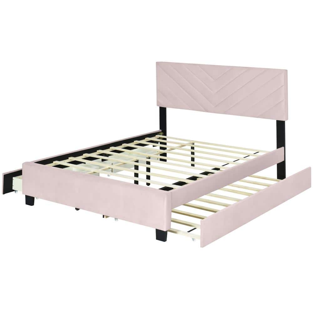 Nestfair Pink Wood Frame Queen Size Upholstered Platform Bed With 