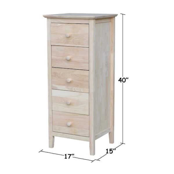 Brooklyn 5 Drawer Unfinished Wood Chest, 60 Inch Wide Tall Dresser
