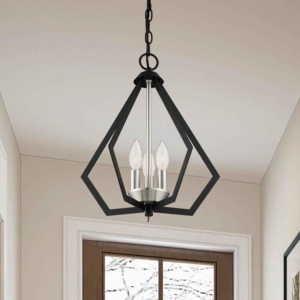 Prism 3-Light Black Brushed Nickel Mini Chandelier for Indoor/Outdoor