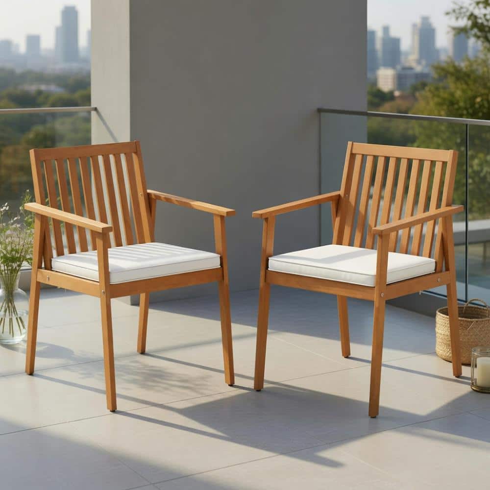 2-Pack Outdoor Patio Dining Chairs – Natural Acacia Wood with Removable Padded Cushions, Weather-Resistant Backyard Seat price history on PriceWatchPro
