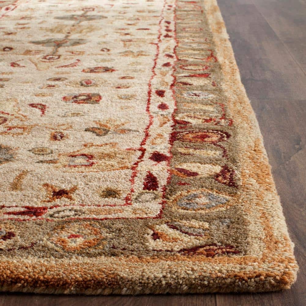 Ivory Floral Handmade Wool Tufted Runner Rug 120" x 27"