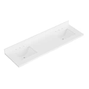 73 in. W. x 22 in. D x 1.5 in. H Quartz Pure White Rectangular Double Sink Vanity Top in White