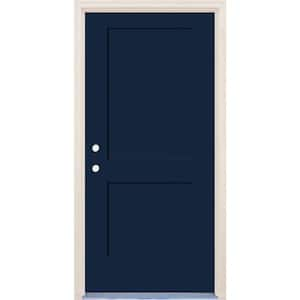 36 in. x 80 in. 2-Panel Right-Hand Indigo Fiberglass Prehung Front Door w/6-9/16 in. Frame and Nickel Hinges