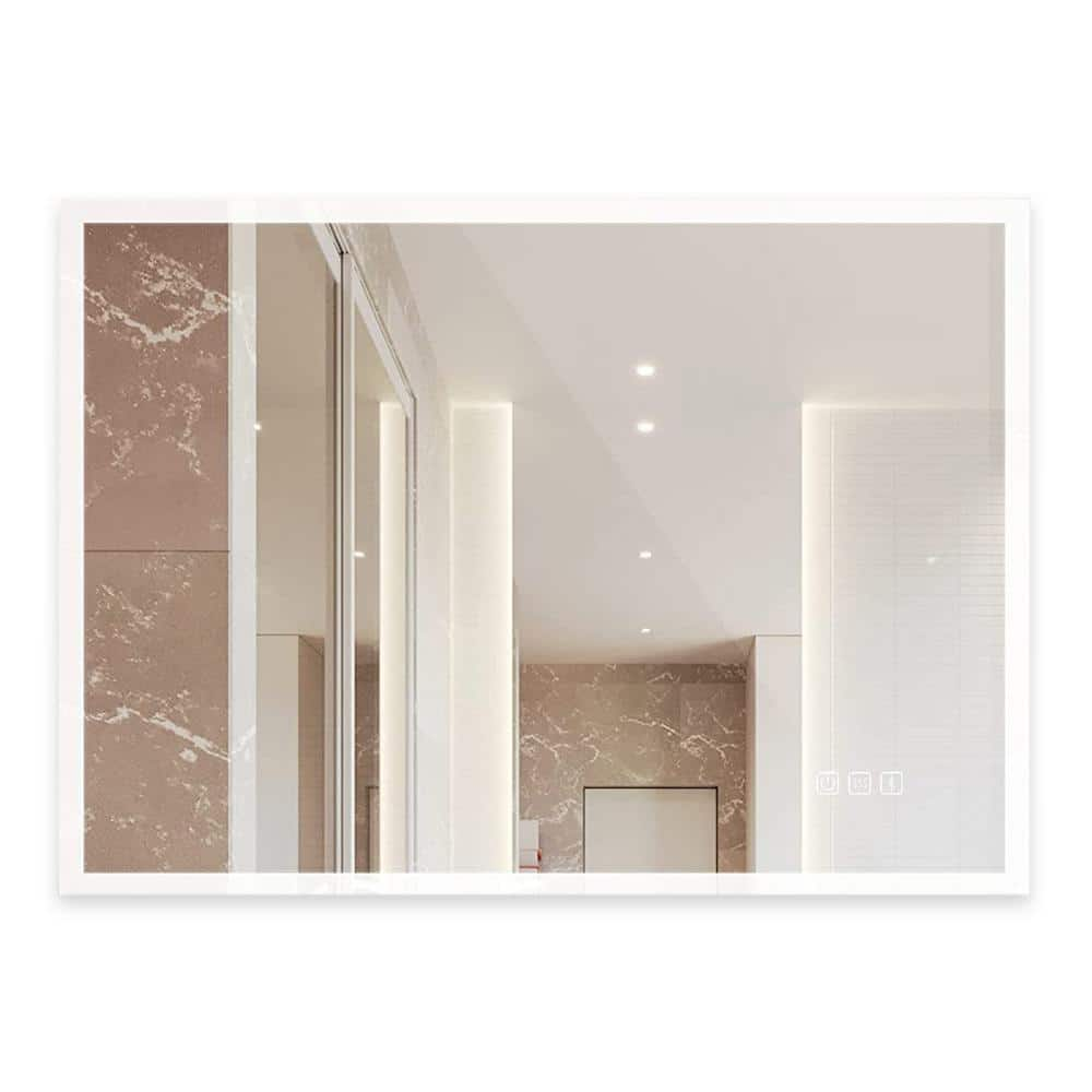 KINWELL Bathroom Mirror 31.5-in W x 23.6-in H LED Lighted White Rectangular Fog Free Frameless Bluetooth Bathroom Vanity Mirror