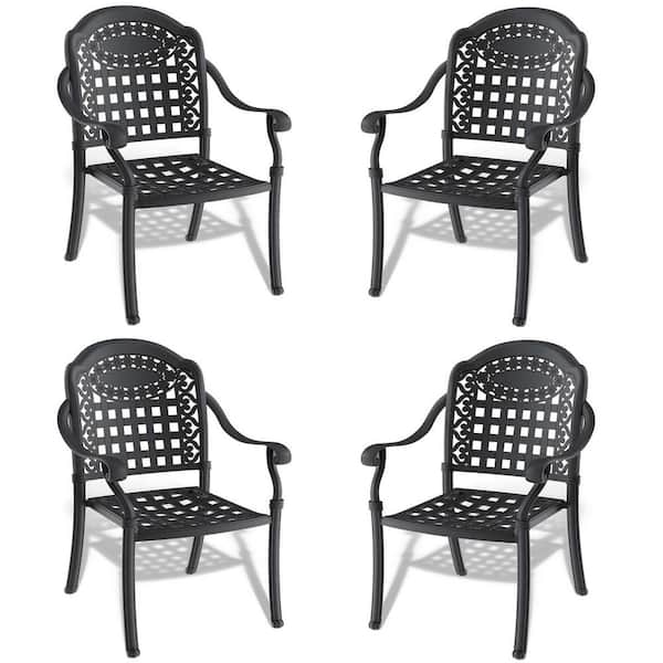 Unbranded Cast Aluminum Outdoor Dining Chair All-Weather Patio Chair with Anti-slip Foot Pad and Cushion in Random Colors (4-Pack)