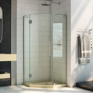 Prism Plus 40 in. x 40 in. x 74.75 in. Semi-Frameless Neo-Angle Hinged Shower Enclosure in Chrome with Biscuit Base