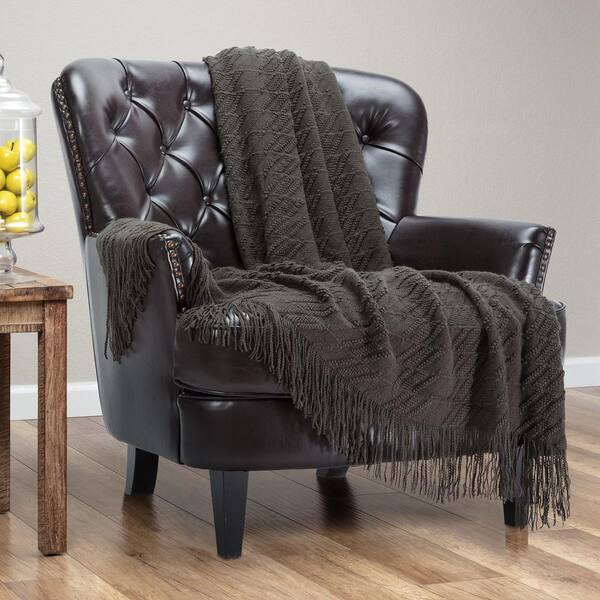 CHANASYA Textured Lush Green Bevel Knit Acrylic Throw Blanket with Tassels, 50 x 65 in.