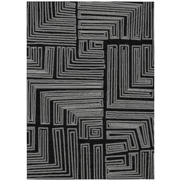 Chantille Machine Washable Indoor/Outdoor Abstract ACN1045 Black 2 ft. 6 in. x 3 ft. 10 in. Area Rug