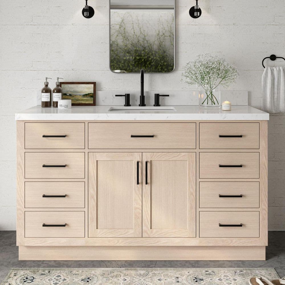 Hepburn 60" Light Oak Freestanding Bathroom Vanity Base