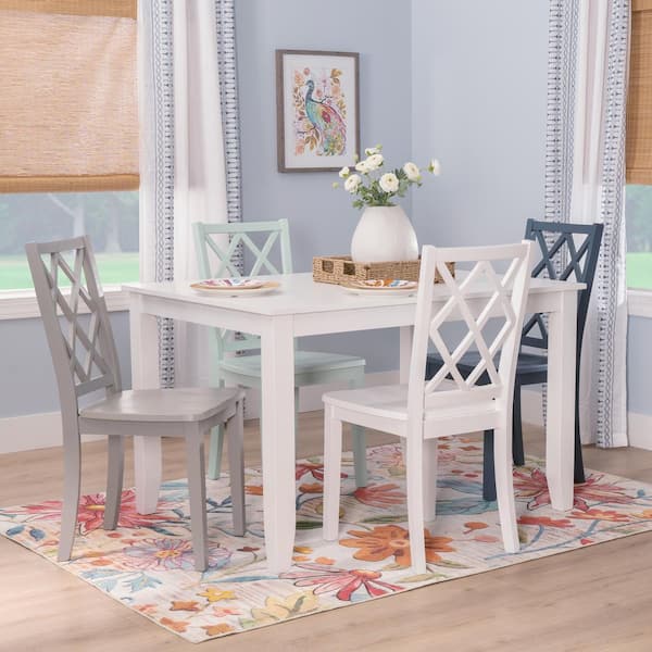 Linon Home Decor Mori 5-Piece Rectangle White and Multi Wood Top Dining Room Set Seats 4