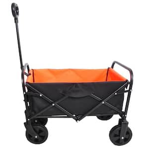 1.4 cu.ft. Outdoor Folding Steel Garden Cart Utility Wagon Cart with Adjustable Handle, Black Plus Organge