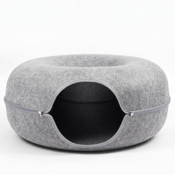 Cat Cave Bed for Indoor Cats, Large Cat Tunnel for Multiple & Large Cats, Scratch Detachable Cave Bed, Light Grey, Large