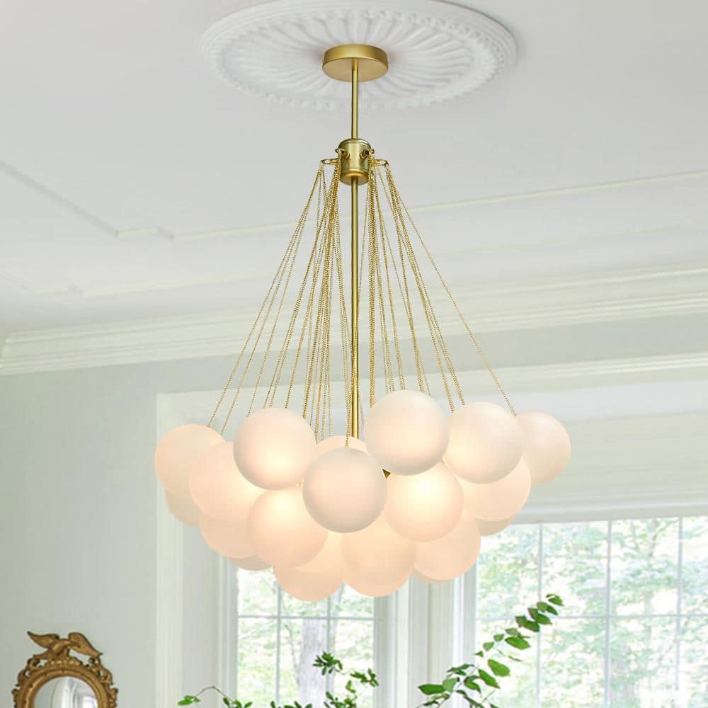 Lyra 3-Light Gold Nordic Bubble Ball Chandelier with 37-Pieces Frosted Glass Globe Shades For Living Room price history on PriceWatchPro