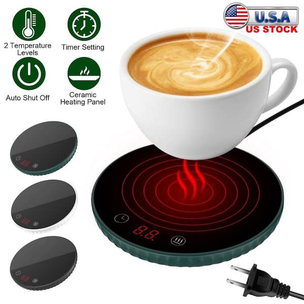 Aoibox 1-Cup White Corded Desktop Electric Cup Warmer with Timer Setting 6 Temperature Levels for Milk Tea Cup Heating Plate