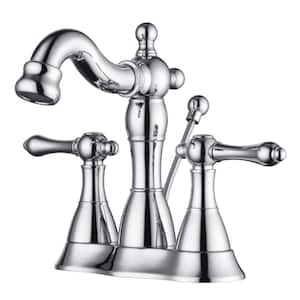 Prime 4 in. Centerset Double-Handle Bathroom Faucet Rust Resist with Drain Assembly in Polished Chrome