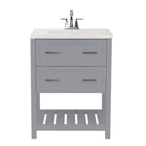 Milan 25 in. Bath Vanity in Grey with Cultured Marble Vanity Top in White with White Basin