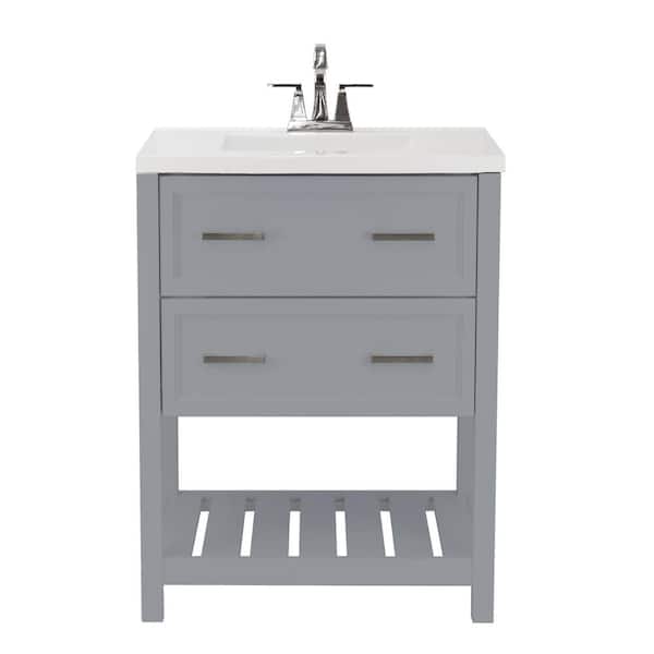 Amluxx Milan 25 in. Bath Vanity in Grey with Cultured Marble Vanity Top in White with White Basin