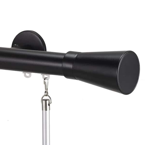 Tekno Pro 120 in. Non-Adjustable 1.13 in. Diameter Traverse Curtain Rod Set with Linea Finial in Black