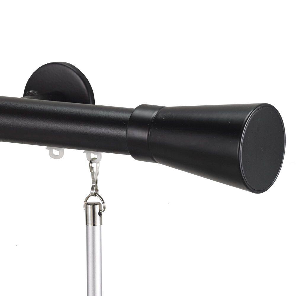 Tekno Pro 132 in. Non-Adjustable 1.13 in. Diameter Traverse Curtain Rod Set with Linea Finial in Black price history on PriceWatchPro