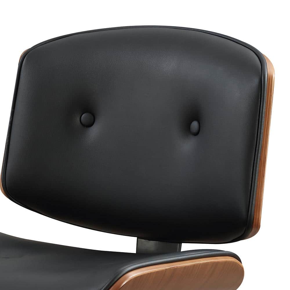 Black Faux Leather Walnut Swivel Office Chair