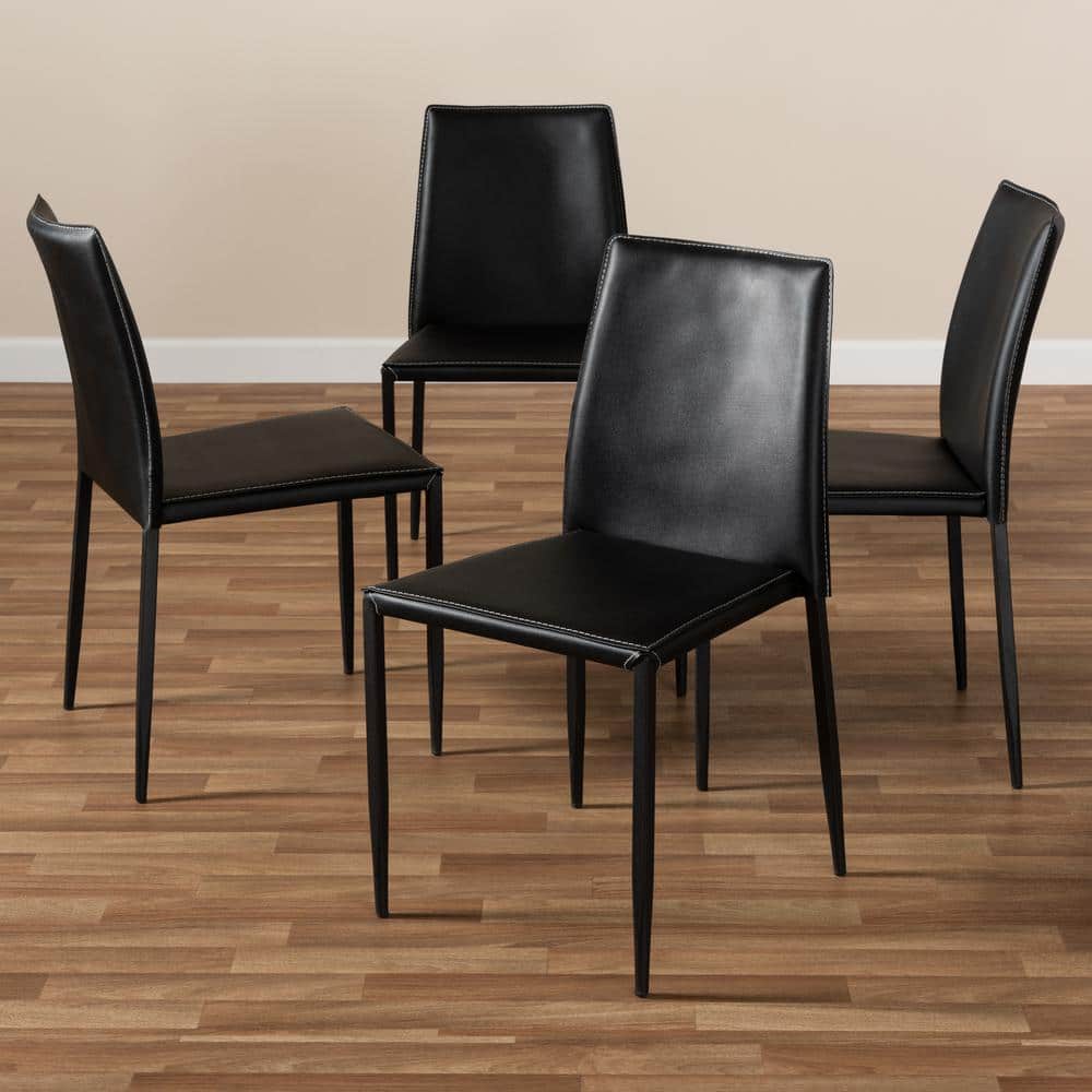 Set of 4 Black Faux Leather Parsons Dining Chairs with Metal Legs