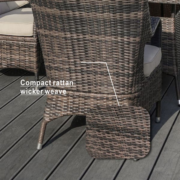 Brown 7-Piece Wicker Outdoor Dining Set Beige Cushion