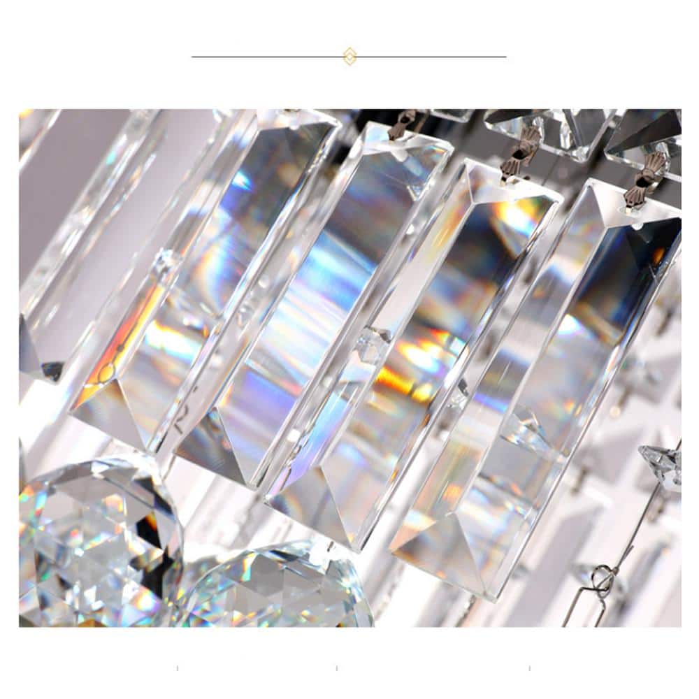 Modern Rectangular Chrome & Crystal Chandelier with Adjustable Height